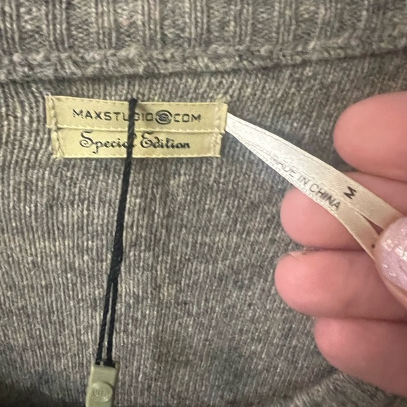 Max Studio 100% Wool Taupe Cardigan Sweater - Picture 4 of 6